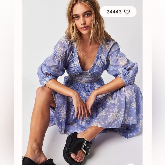 Free People size Large Golden Hour Maxi Dress Color: Blue Violet Combo - Picture 2 of 8